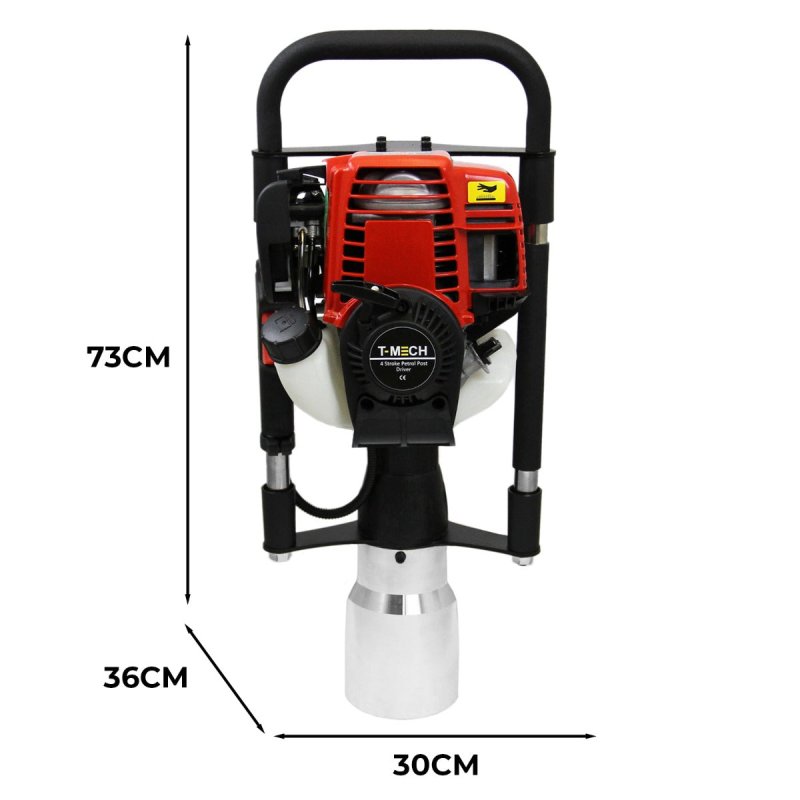 T-Mech Earth Auger and Petrol Post Driver 120mm Post Hole Borer Fence Hammer Picket Fencing Knocker 52cc 37.7cc Rammer
