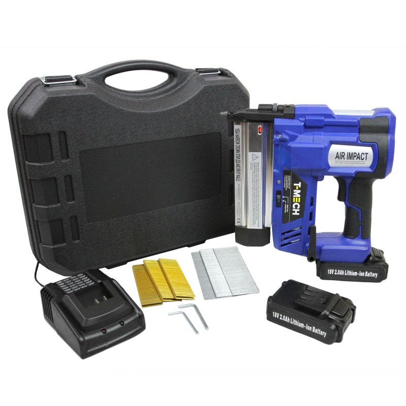 T-Mech 2 in 1 Nail & Staple Gun Cordless Powerful Electric Heavy Duty Stapler Nailer Tacker 18V, 600 x Nails & Staples, Additional Battery