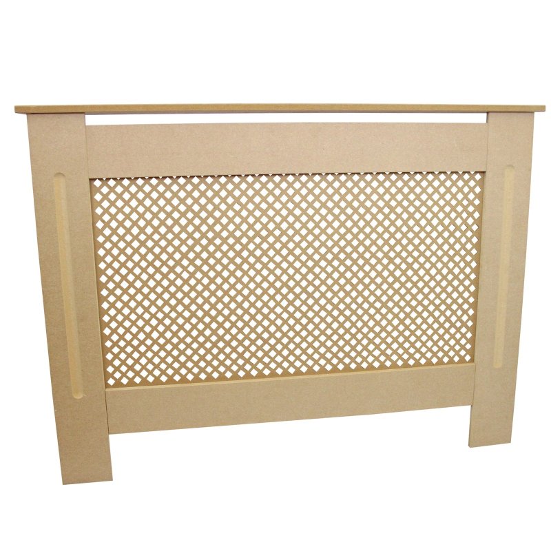 Radiator Cover Natural Unfinished MDF Wood Trellised Grill Modern Heating Home Furniture Cabinet Shelf 1115mm