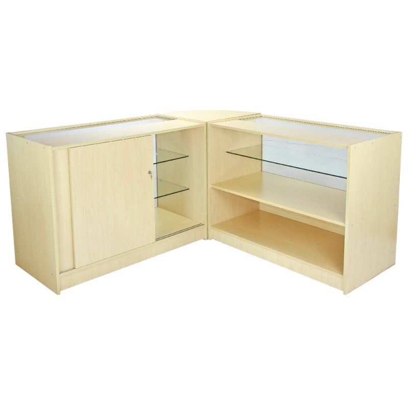 MonsterShop Jupiter Shop Counter Cabinets & Retail Display Glass Showcase Set, Maple, Melamine MDF