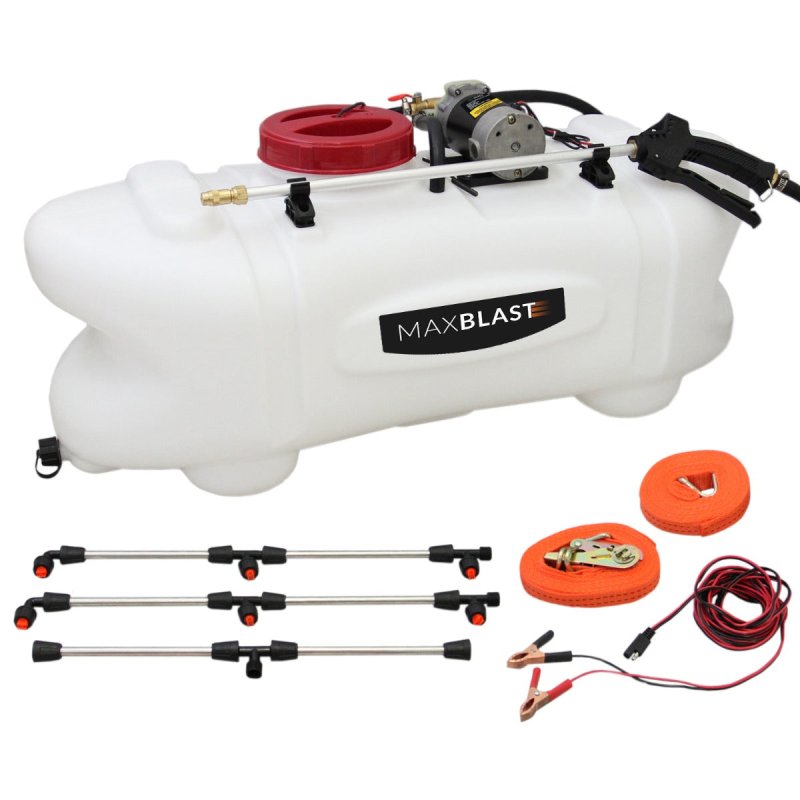 ATV Trailer 295kg Tipping & Sprayer with 6 Nozzle Boom 100L 12V Garden Quad Bike Tractor Farm Mower Agriculture Fertilizer Crops Weeds Heavy Duty Off-Road Tyres Accessories