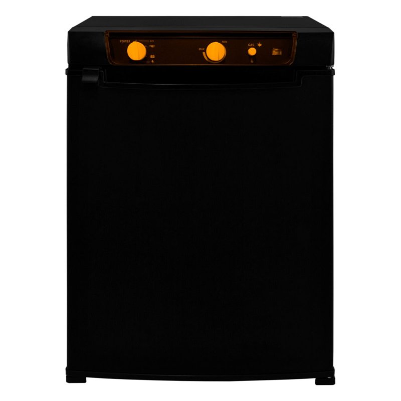 3 Way Absorption Fridge 43L Cooler LPG Gas AC DC 12V 240V Black Camping Caravan Motorhome Leisure Portable Cooler Portable 100% Silent Reversible Left / Right Opening Door Removable Shelves 7 - 14°C