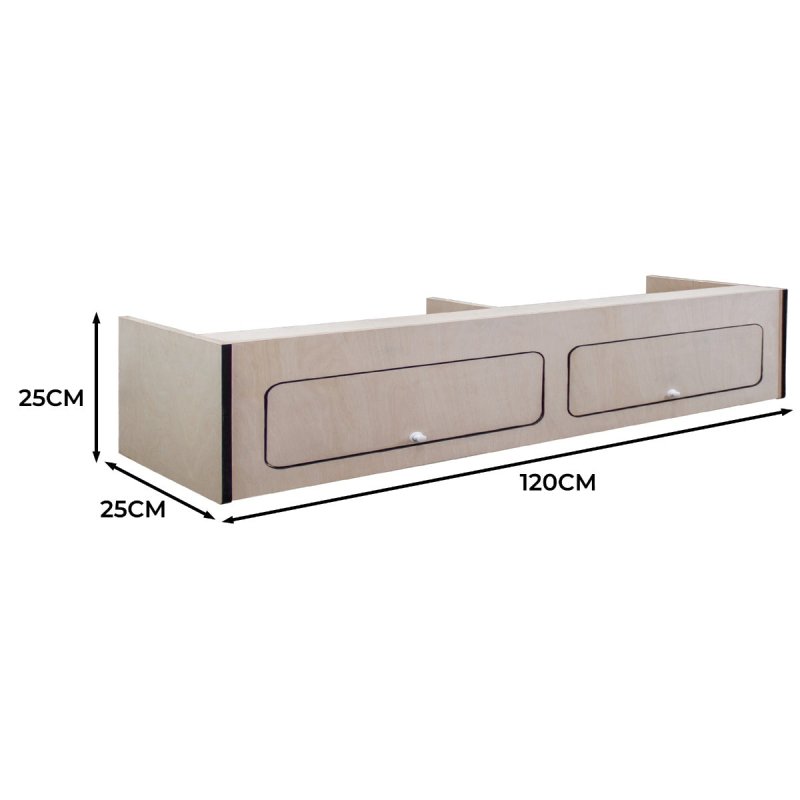 Campervan Overhead Cabinet 2 Door Top Locker Central Divider Camper Van Furniture Storage Lightweight Solid Birch Plywood Unpainted Soft Close Hinges Push Button Locks Pre Drilled Holes Fixing Kit