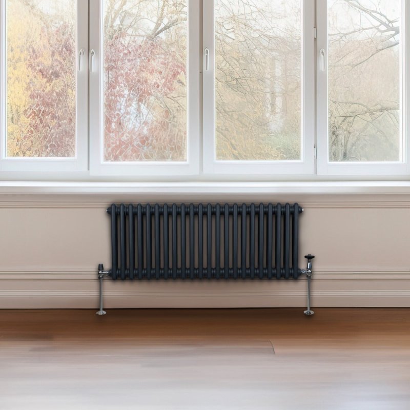 Traditional 2 Column Radiator 300mm x 1012mm Modern Central Heating Heater Anthracite Matt Grey Carbon Steel Horizontal Wall Mounted Kitchen Living Room Bathroom Cleaning Brush Fixing Kit & Brackets