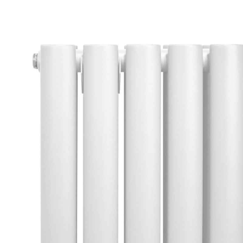 Oval Column Radiator 600mm x 1440mm Modern Designer Double Panel Central Heating Heater Gloss White Carbon Steel Horizontal Kitchen Living Room Bathroom FREE Cleaning Brush Fixing Kit & Brackets
