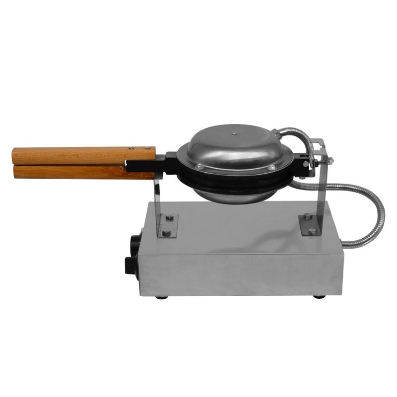 KuKoo Single Waffle Maker Machine Rotating Round Deep Fill Non-Stick Iron Plates Electric 1000W 50-250C Automatic Temperature 1-5 Minute Timer Commercial Stainless Steel Cool Touch Handle FREE Tongs