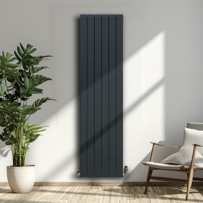 Aluminium Designer Radiator 1800mm x 475mm Vertical Double Flat Panel Column Lightweight Modern Central Heating Heater Matt Anthracite Grey Kitchen Living Room FREE Cleaning Brush Fixing Kit Brackets