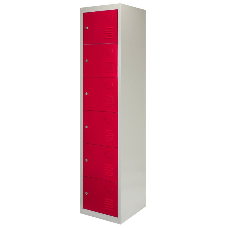 MonsterShop 3 x Metal Lockers, 6 Doors Storage, Red & Grey Metal Lockable Unit Staff School Gym Changing Room