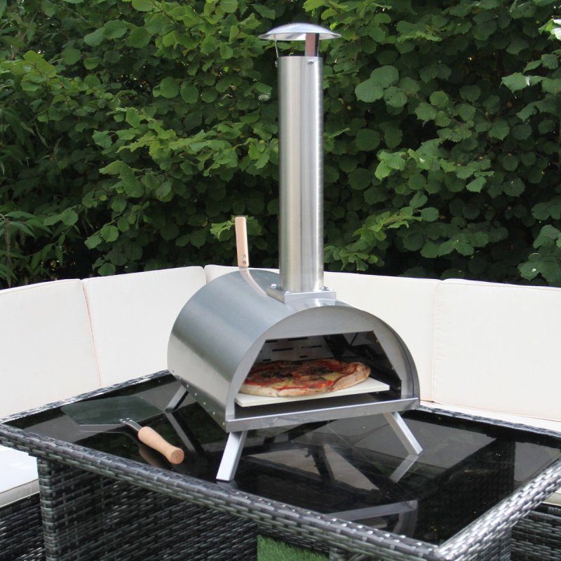 Outdoor Tabletop Pizza Oven Smoker Barbeque Countertop Garden Oven Cooker Portable Grill Stainless Steel | Pizza Peel, Pizza Stone, Pizza Cutter, FREE Rain Cover