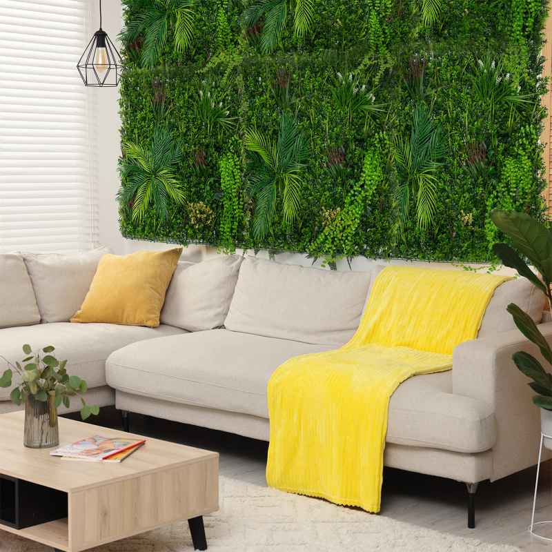 Artificial Plant Wall Panel 100 x 100cm Alina Living Foliage Greenery Tiles Indoor Outdoor Weather & UV Resistant Grass Fence Faux Hedge Privacy Backdrop Garden Home Decor Snap & Lock Fixings Included