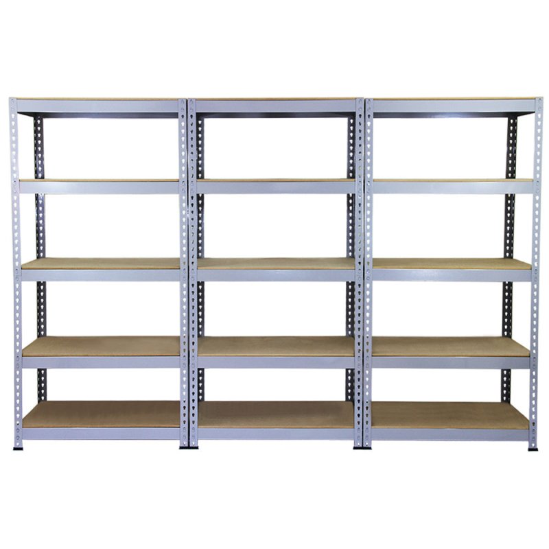 10 x Grey Racking Bay Unit 5 Tier Heavy Duty Steel Metal 200kg capacity Per Shelf Garage Shelves Storage Warehouse Shed Workshop Boltless Shelving 90 x 50 x 180cm Free Rubber Mallet