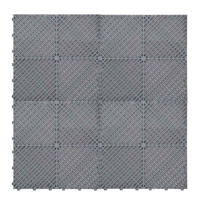 Vented Modular Interlocking Flooring Tiles x 120 Grey With Edges & Hexagon LED Lighting 14 White Lights & Border 6500K 3 Mount Options & Suspended Ceiling Kit Single Garage Floor Mat 3.2m x 6m 19.2m2