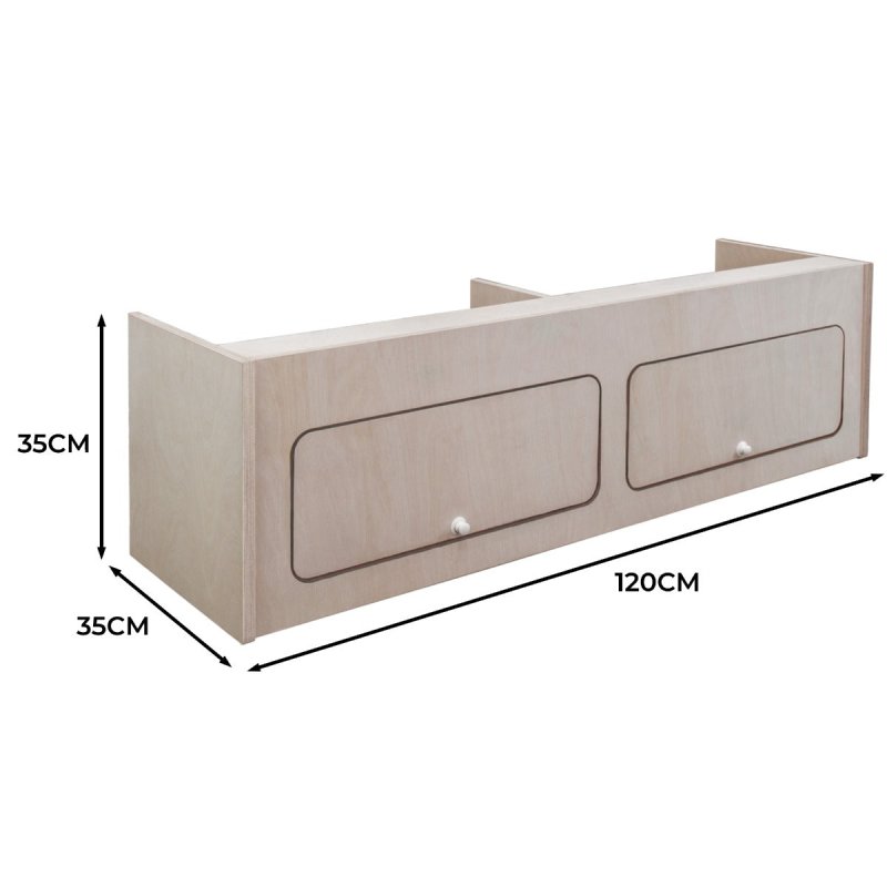 Campervan Overhead Cabinet 2 Door Top Locker Central Divider Camper Van Furniture Storage Lightweight Solid Birch Plywood Unpainted Soft Close Hinges Push Button Locks Pre Drilled Holes Fixing Kit