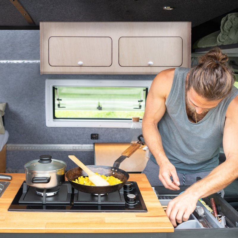 Campervan Overhead Cabinet 2 Door Top Locker Central Divider Camper Van Furniture Storage Lightweight Solid Birch Plywood Unpainted Soft Close Hinges Push Button Locks Pre Drilled Holes Fixing Kit