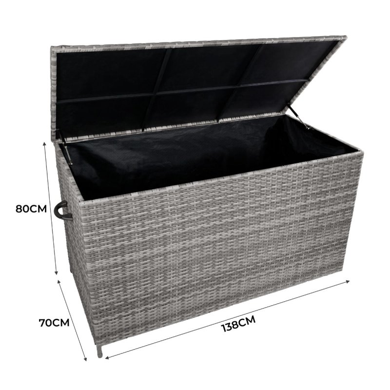 Rattan Garden Storage Grey Box & Waterproof Carry Bag Large Cushion Blanket Tools Toys Furniture Chest 582L Outdoor Patio Deck Steel Frame UV & Weather Resistant Gas Assisted Lift Lid Portable Wheels