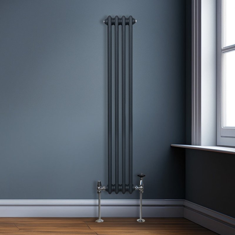 Traditional 3 Column Radiator 1500mm x 202mm Modern Central Heating Heater Matt Anthracite Grey Carbon Steel Vertical Wall Mounted Kitchen Living Room Bathroom Cleaning Brush Fixing Kit & Brackets