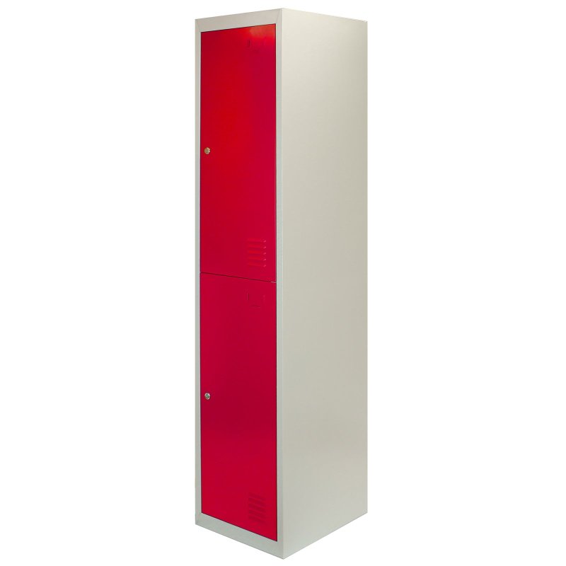 MonsterShop 2 Door Metal Storage Lockers, Flatpack Red & Grey Steel Lockable Unit, Staff Gym School Changing
