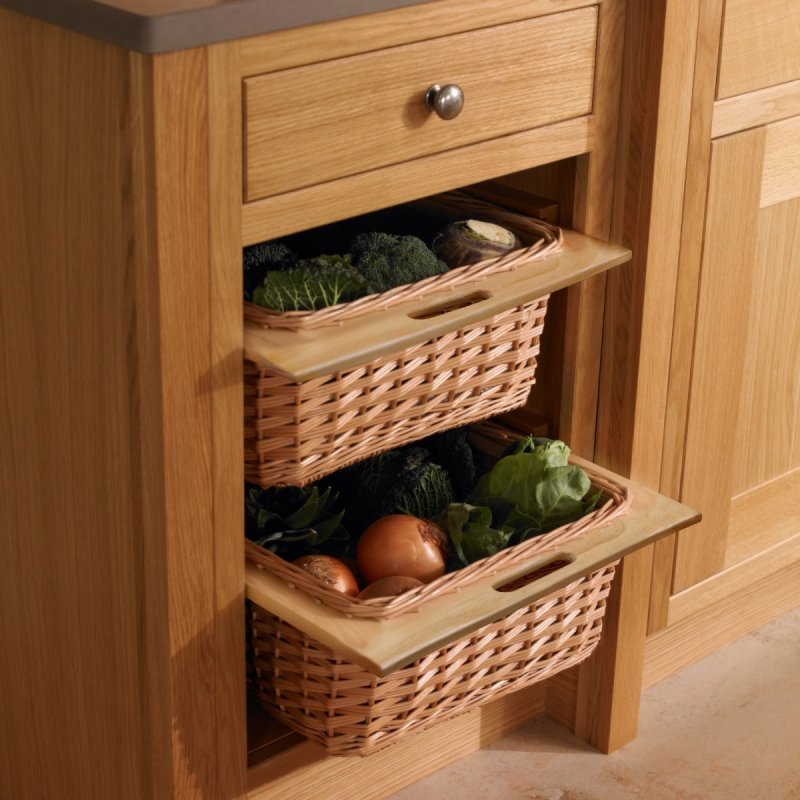 3 x Pull out Wicker Basket Drawer 400mm Kitchen Storage Solution Larder Base Unit Cupboard with Handle Rustic Beech Wood Farmhouse Style 100% Handmade Rattan FREE Fixing Kit Included