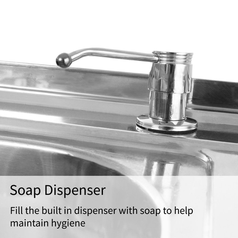 Catering Sink Stainless Steel Kitchen Commercial Restaurant Double Bowl Storage Shelf Unit & Tap  / Right Hand Drainer