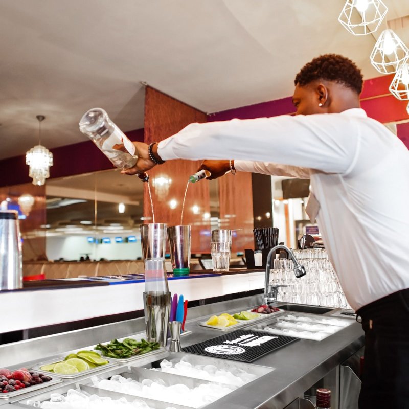 Twin Cocktail Bar Station Free-Standing Stainless Steel Insulated Ice Well Sink 360 Mixer Tap Glass Refresher Drip Tray Blender Shelf Speed Rail Shelves Gastro Pots Knife Holder FREE Boston Shaker