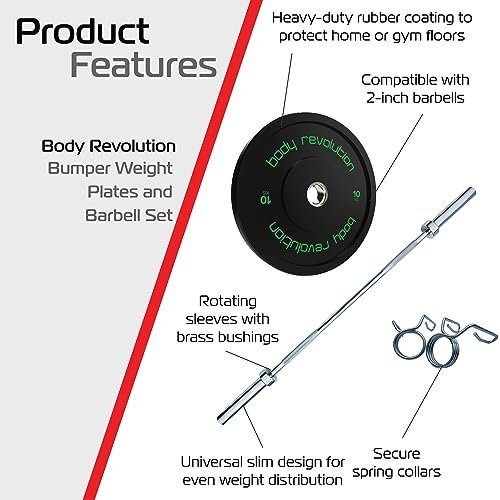 7ft Olympic Weightlifting Bar Bumper Weight Plate Sets 50kg Weight Set 10kg 15kg
