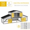 PawHut Large Rabbit Hutch with Run, Outdoor Bunny Cage with Tray, Ramp, Wooden Guinea Pig House, Light Grey