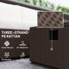 Outsunny 5 Piece Rattan Garden Furniture Set with Gas Fire Pit Table, 4 Seater Outdoor Sectional Sofa Set with Footstool and Removable Cushions, Modular Combination, Brown and Cream White
