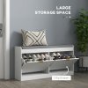 HOMCOM Shoe Storage Bench, Narrow Shoe Bench with 2 Flip Drawers, Seating Cushion and 2 Vents for 8 Pairs of Shoes for Entryway, Hallway, White