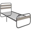HOMCOM 3ft Single Bed Frame, Industrial Style Metal Platform Bed Frame with Under Bed Storage, No Box Spring Needed, Easy Assembly, Grey