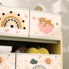 AIYAPLAY Kids Toy Storage Unit, 3-Tier Toy Organiser Shelf with 9 Non-Woven Fabric Boxes for Toys, Books, Dinosaur-Style Toy Storage Organiser for Bedroom, Nursery, Yellow