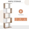 HOMCOM Bookcase, S-Shaped Wooden Bookshelf, 5/6 Tiers Freestanding Storage Shelf, Home Office Decorative Display Stand Rack, 24D x 60W x 184.5H