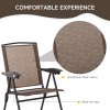 Outsunny 3 Piece Outdoor Bistro Set, Patio Conversation Furniture Set with 2 Folding Backrest Adjustable Armchairs and Glass Top Coffee Table, Brown