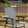 Outsunny Folding Garden Chairs Set of 2, PE Rattan Garden Dining Chairs with Armrests, High Back and Steel Frame, Weather Resistant Outdoor Dining Furniture for Patio, Balcony, Grey