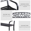 Outsunny Garden Bench, Metal Outdoor Bench Seat, 2 Seater Patio Loveseat with Welcome Backrest, Armrests and Slatted Seat, 240 KG Capacity for Park, Porch, Black