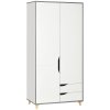 HOMCOM 2 Door Wardrobe with 2 Drawers, Storage Cupboard with Clothes Hanging Rail, Shelves and Anti-tipping Design, Modern Bedroom Furniture, White