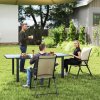 Outsunny Set of 2 Folding Chair, Garden Chair Set with Breathable Mesh Back and Seat, Outdoor Camping Chairs with Armrests, Steel Frame for Deck Balcony, Brown