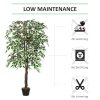 Outsunny 160cm/5.2FT Artificial Ficus Silk Tree with Nursery Pot, Decorative Fake Plant, for Indoor Outdoor D??cor