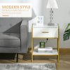 HOMCOM Bedside Table with Storage Drawer and Open Shelf, Modern Nightstand, Side Table with Metal Frame for Bedroom, Living Room, White