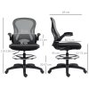 Vinsetto Draughtsman Chair with Flip-up Armrests, Mesh Standing Desk Chair with Lumbar Support and Adjustable Foot Ring for Bar Counter, Dark Grey