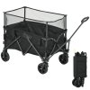 Outsunny 180L Festival Trolley on Wheels, Folding Camping Trolley Cart with Extendable Side Walls and Telescopic Handle, for Garden Beach Fishing, Black