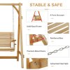 Outsunny 2 Seater Garden Swing Seat, Wooden Swing Chair Bench with Cup Holders for Outdoor Porch Patio, Natural