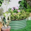 Outsunny Galvanised Raised Garden Bed with Safety Edging, Outdoor Raised Planter Box with Gloves and Open Bottom, Metal Raised Bed for Flowers, Vegetables and Herbs, 120 x 120 x 43cm, Light Green