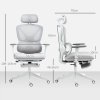 HOMCOM Ergonomic Office Chair, Mesh Desk Chair with 3D Armrests, Rotatable Headrest, Adjustable Lumbar Support, Coat Hanger, Footrest for Home Office, Grey