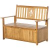 Outsunny 2 Seater Garden Storage Bench, 164L Outdoor Storage Box with Backrest Flower Pattern, Wooden Garden Bench with Armrests, 125 x 68.5 x 97cm, Natural