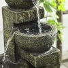 Outsunny Outdoor Garden Water Feature with 4-Tier Stacked Stone Look Bowls, Patio Cascading Waterfall Fountain, Adjustable Flow, Rustic Decor, Black and Yellow
