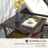 Outsunny 50cm Outdoor PE Rattan Coffee Table, Patio Wicker Two-tier Side Table with Glass Top, for Patio, Garden, Balcony, Brown
