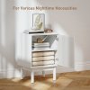 HOMCOM Rattan Bedside Table, Boho Bedside Cabinet with Adjustable Shelf and Solid Wood Legs, Side Table for Living Room, Bedroom, White