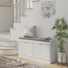 HOMCOM Shoe Storage Bench, Narrow Shoe Bench with 2 Flip Drawers, Seating Cushion and 2 Vents for 8 Pairs of Shoes for Entryway, Hallway, White