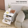 HOMCOM Marble Pattern Bedside Table, Fluted Bedside Cabinet with 2 Drawers, Side End Table with Steel Legs for Bedroom, White