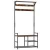 HOMCOM Coat Rack Stand Shoe Storage Bench with 9 Hooks Shelves for Bedroom Living Room Entryway Brown and Black 180cm